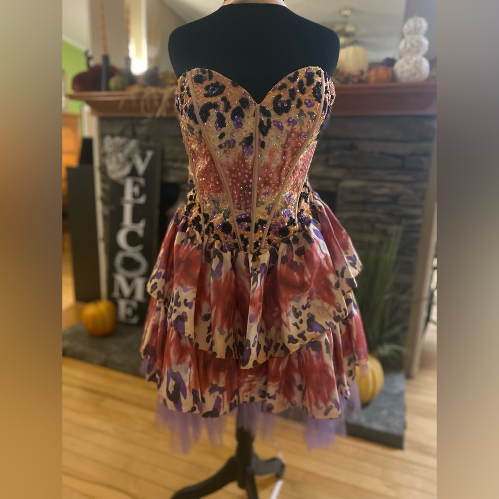 Strapless Red & Purple Tiered Party Dress